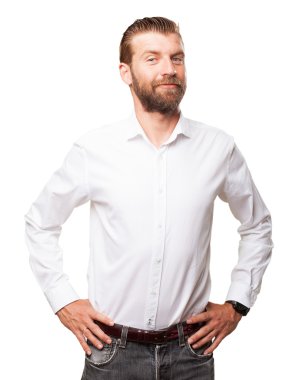mutlu genç adam gurur işareti