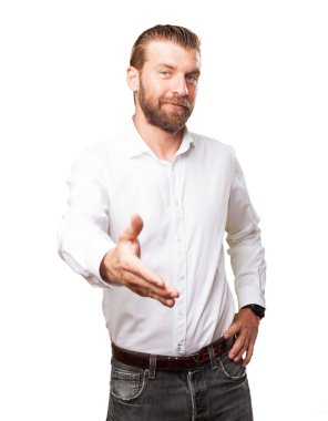 mutlu genç adam sallamak işareti eller