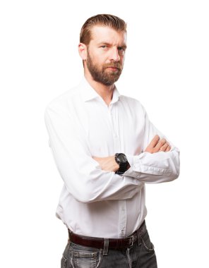 mutlu genç adam cross kolları