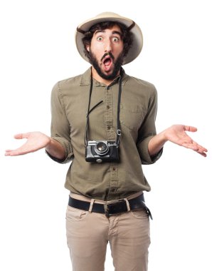 işareti şüphe ile deli explorer adam