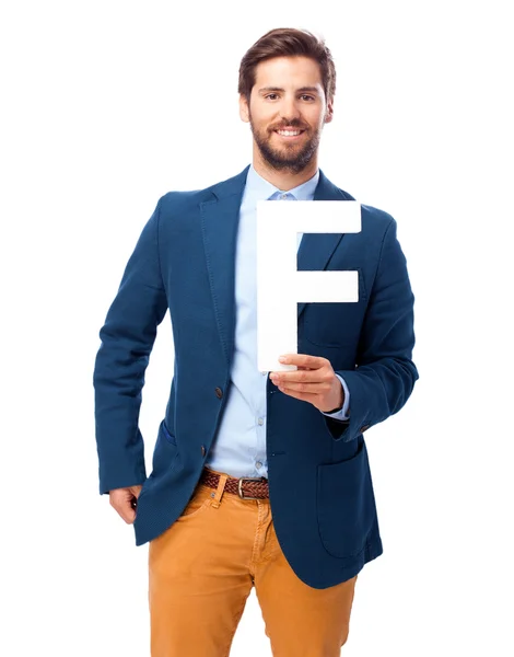 Homem de negócios feliz com letras — Fotografia de Stock