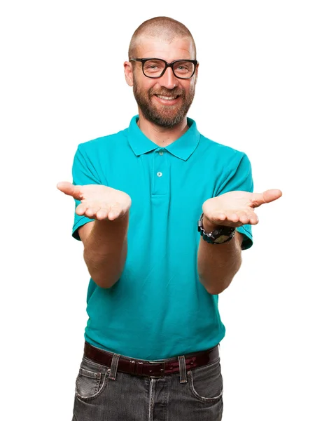 Joven feliz mostrando gesto — Foto de Stock