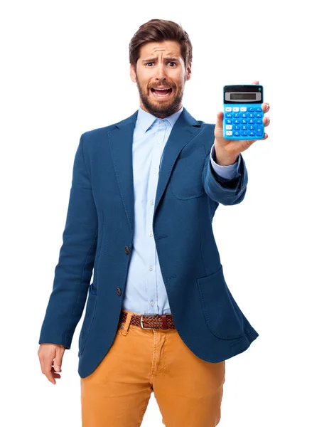 Worried businessman with calculator — Stock Photo, Image
