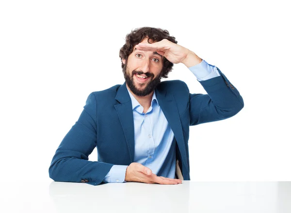 Homem de negócios feliz mostrando gesto — Fotografia de Stock