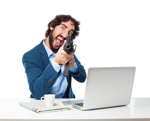 Crazy businessman with gun — Stock Photo, Image