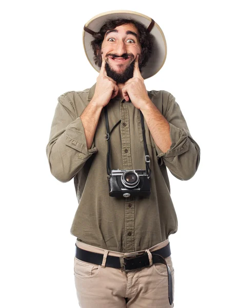 Gek gelukkig explorer man — Stockfoto