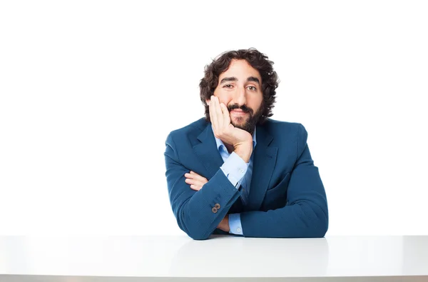 Hombre de negocios feliz con mesa de estar —  Fotos de Stock