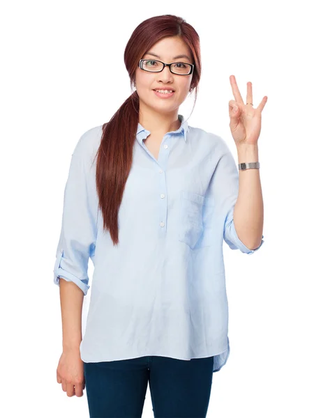 Happy chinese woman number three — Stock Photo, Image