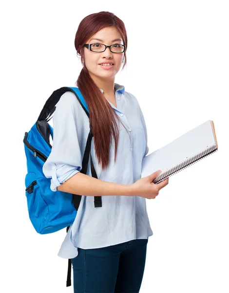 Happy chinese student woman with book — Stock Photo, Image