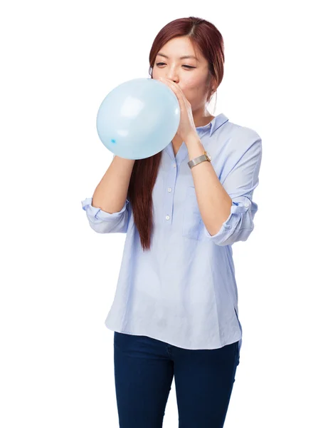 Happy chinese woman with balloon — Stock Photo, Image