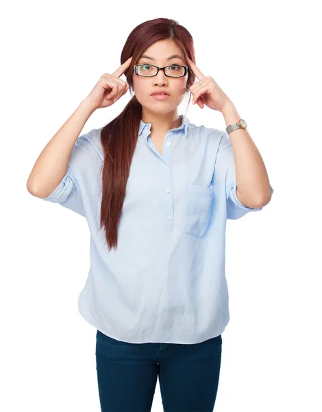 Concentrated chinese woman thinking — Stock Photo, Image