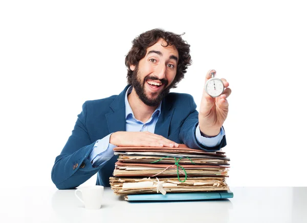 Businessman with files and stopwatch — Stock Photo, Image