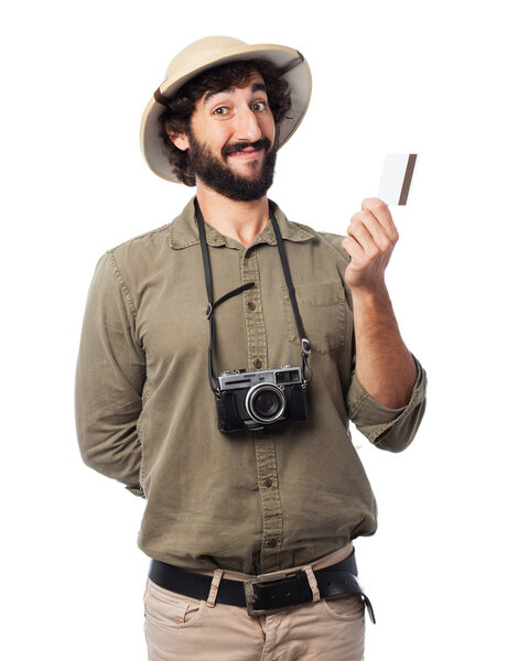 crazy explorer man with credit-card