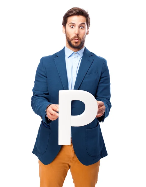 Homem de negócios feliz com letras — Fotografia de Stock