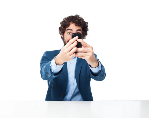 Crazy businessman selfie sign — Stock Photo, Image