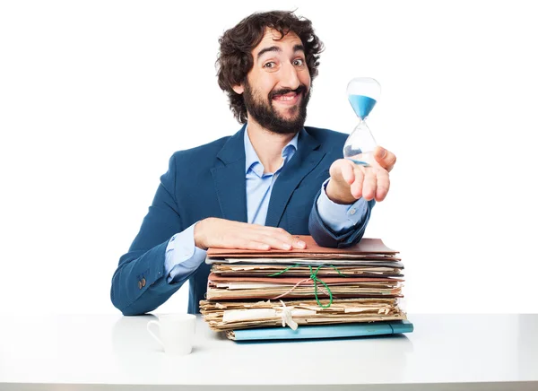 Businessman with files and sand timer — Stock Photo, Image