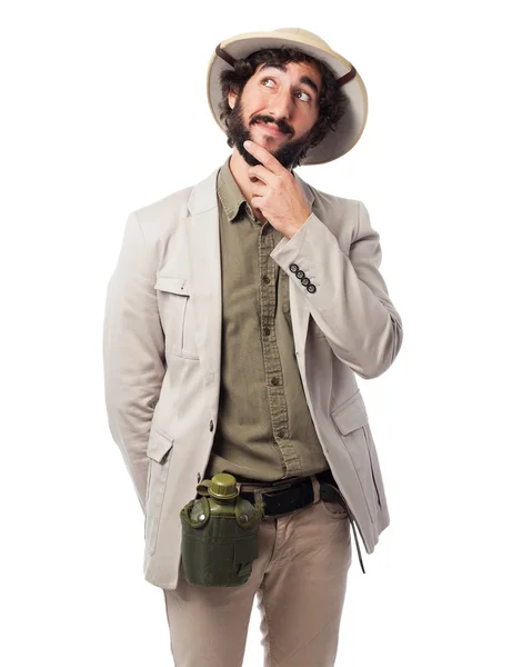 Crazy explorer man thinking — Stock Photo, Image