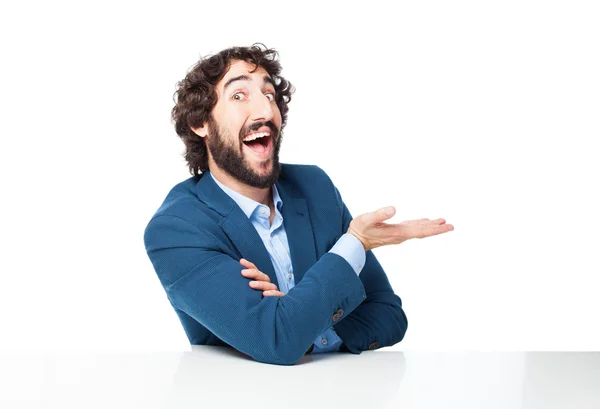 Homem de negócios feliz mostrando gesto — Fotografia de Stock