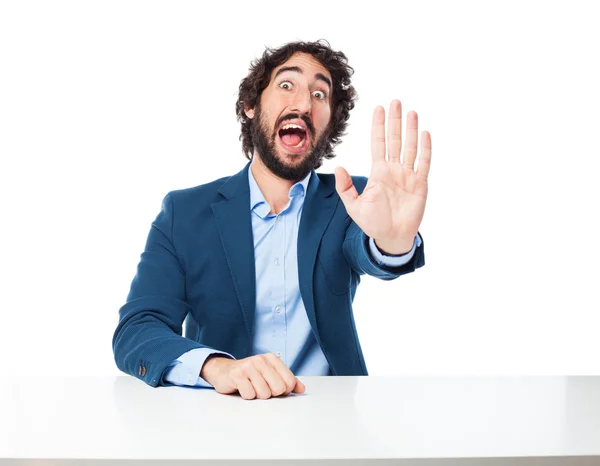 Hombre de negocios asustado stop gesture — Foto de Stock