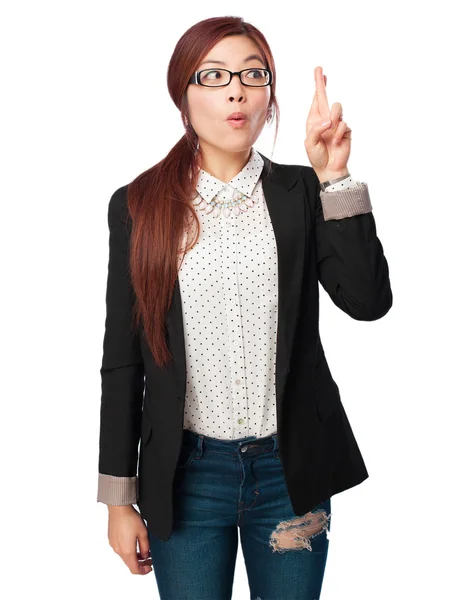 Worried chinese woman cross fingers — Stock Photo, Image