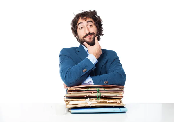 Businessman thinking with files — Stock Photo, Image