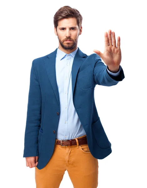 Feliz hombre de negocios stop gesture —  Fotos de Stock