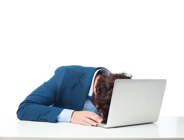 Boring businessman with laptop — Stock Photo, Image