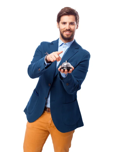 Hombre de negocios feliz con timbre — Foto de Stock