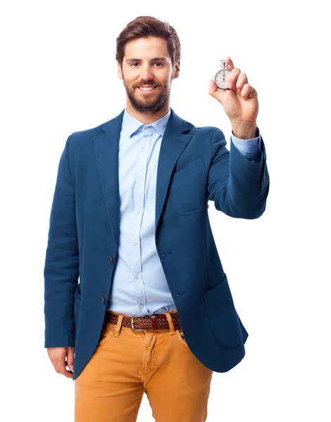 Homem de negócios feliz com cronômetro — Fotografia de Stock