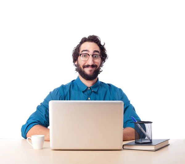 Zufriedener Geschäftsmann mit Laptop — Stockfoto