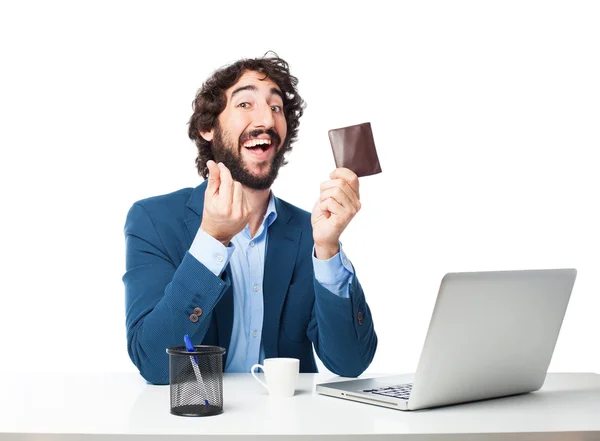 Homem de negócios com laptop e carteira — Fotografia de Stock