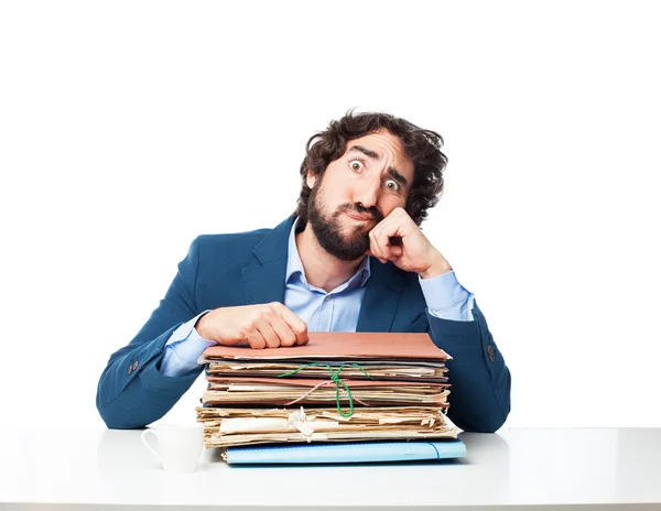 Homem de negócios estressado com arquivos — Fotografia de Stock