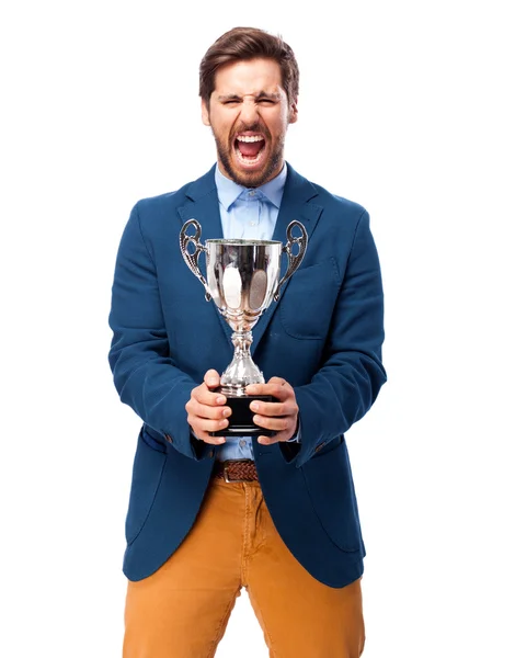 Hombre de negocios feliz con copa de deporte —  Fotos de Stock