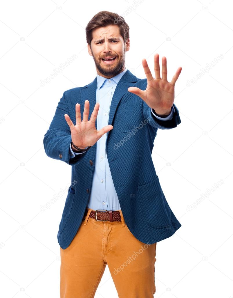 happy businessman stop gesture