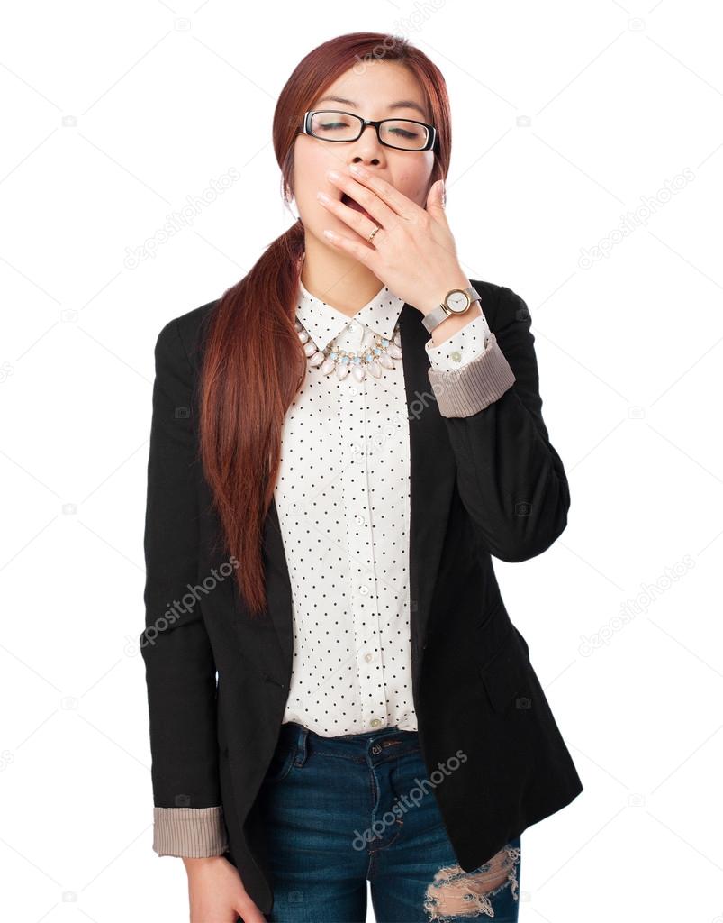 tired chinese woman yawning