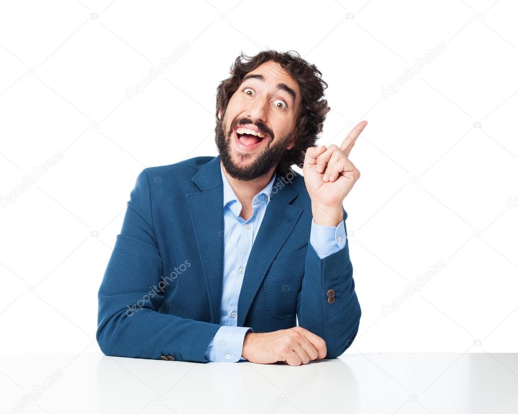 happy businessman having idea sign