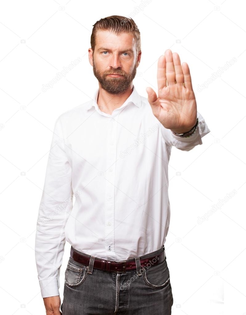 angry young man stop gesture