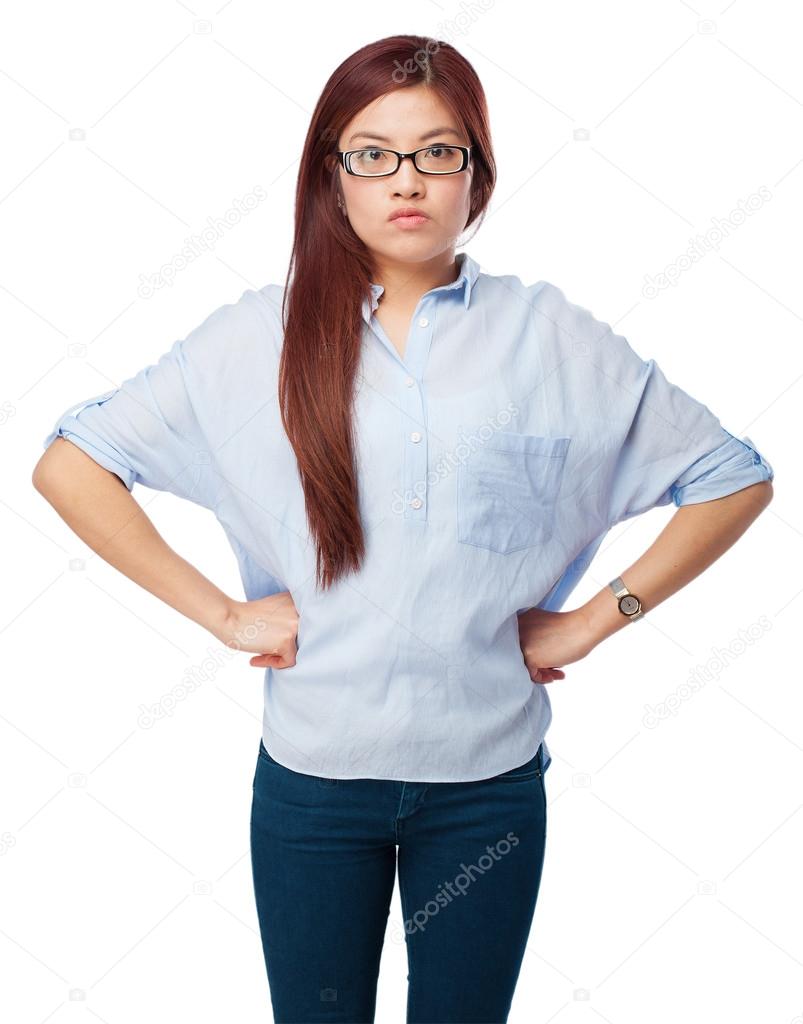 worried chinese woman angry pose