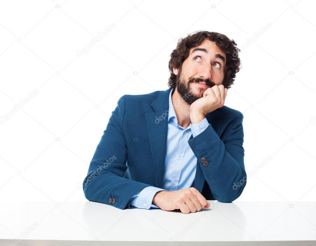  businessman doubting with laptop