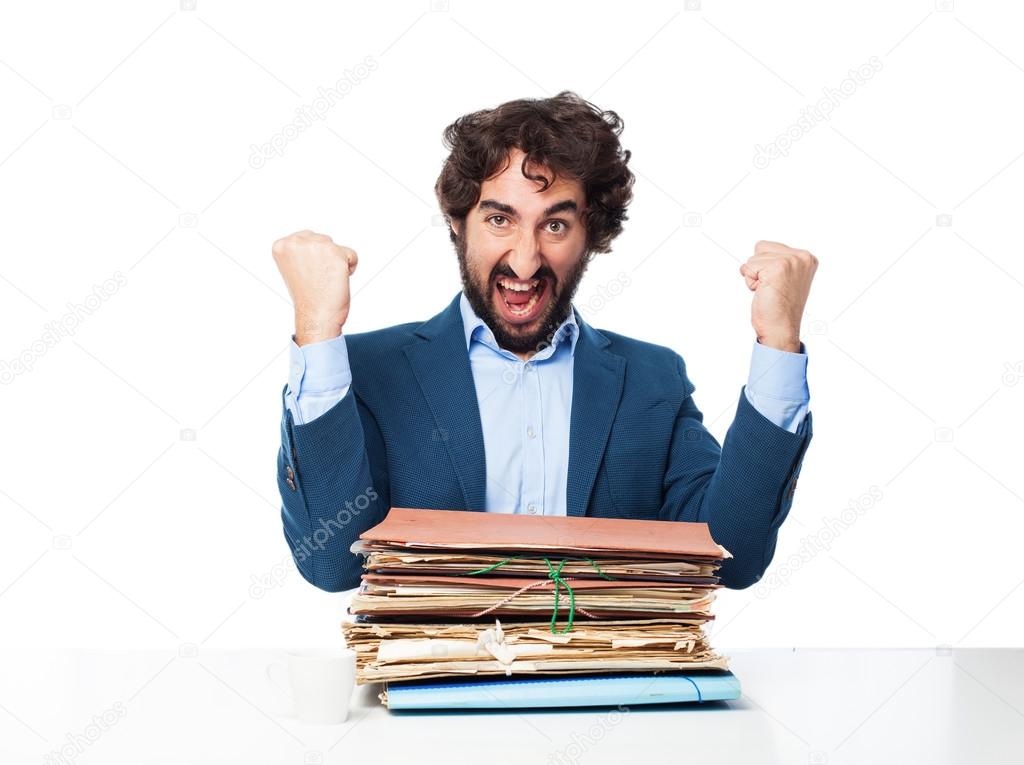  businessman shouting with files 