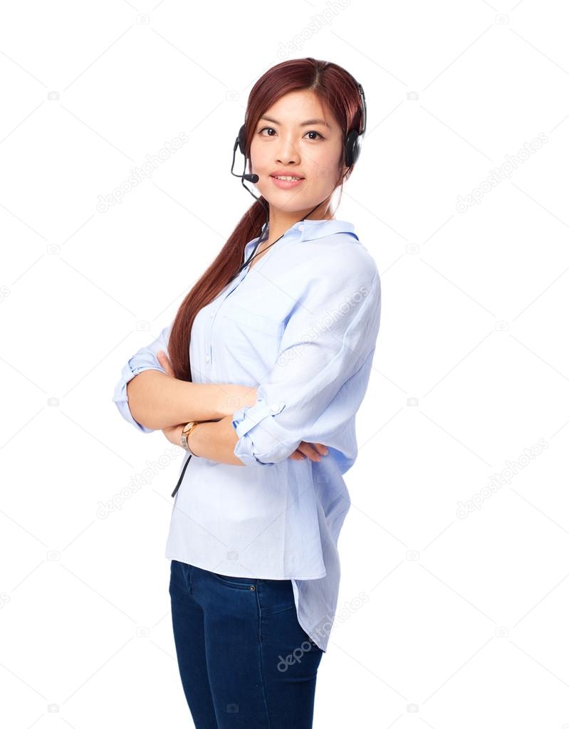 happy chinese woman with telephone