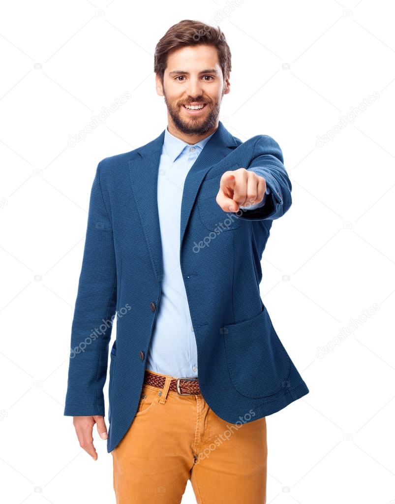 happy businessman pointing front