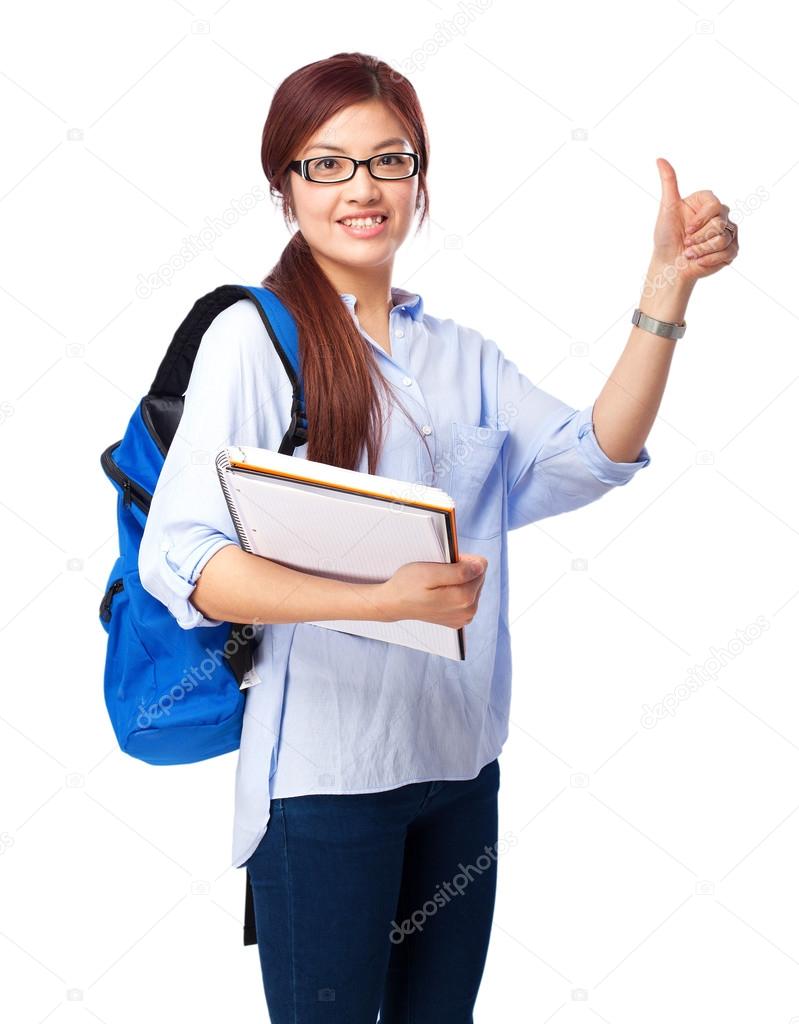  chinese woman okay sign with notebook