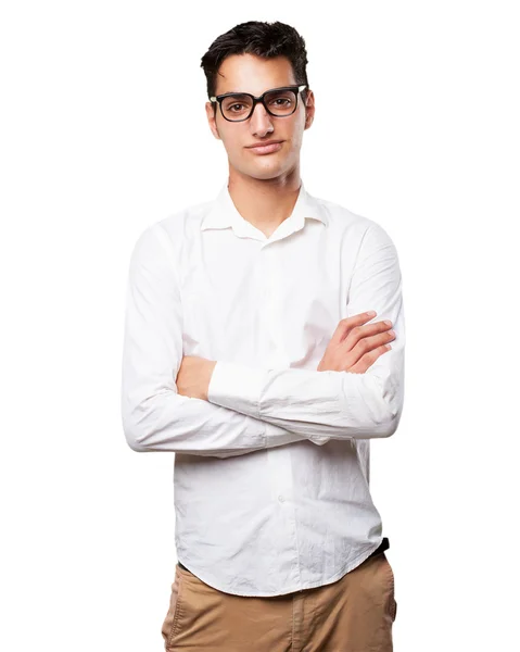 Büszke fiatal férfi szemüvegek — Stock Fotó