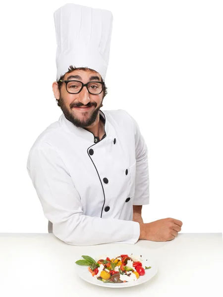 Cook man happy with salad — Stock Photo, Image