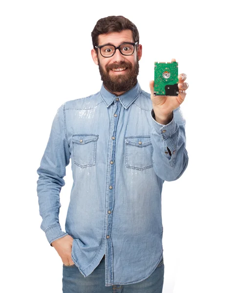Happy young man with hard drive — Stock Photo, Image