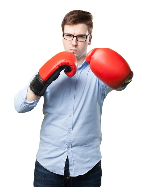 Angry young man boxing — Stock Photo, Image