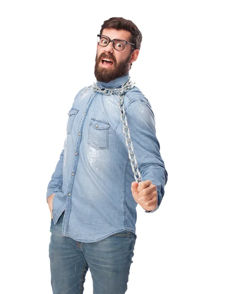 Stressed young man with chain — Stock Photo, Image