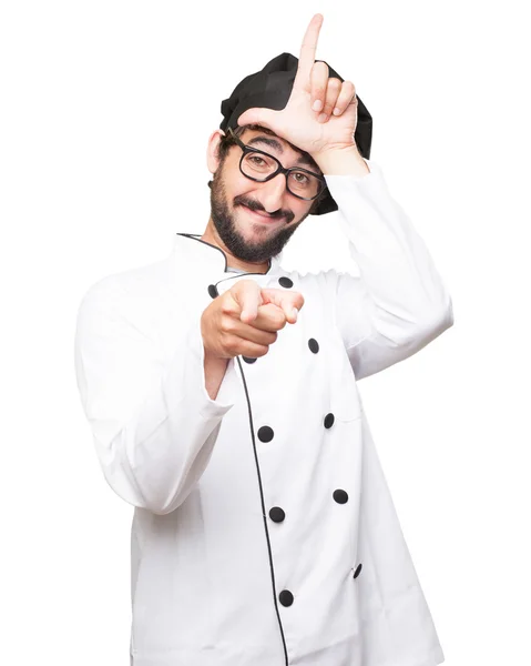 Orgulhoso cozinheiro homem perdedor sinal — Fotografia de Stock