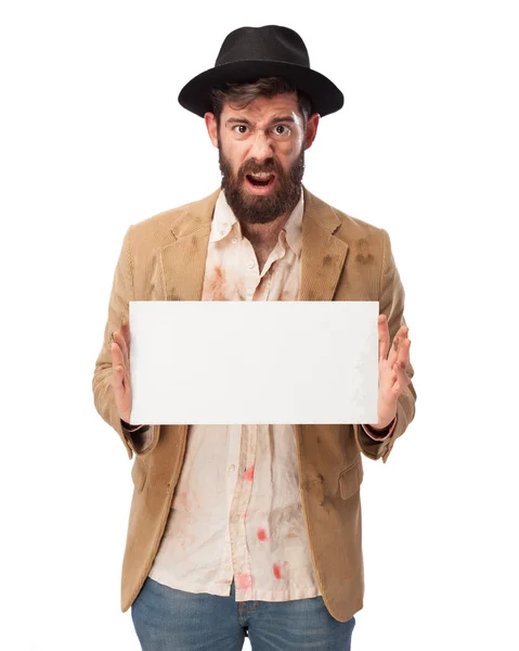 Angry homeless man with placard — Stock Photo, Image